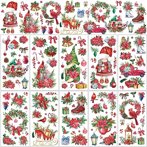Lincia 10 Sheets Christmas Rub on Transfers for Crafts, Poinsettia - style: Poinsettia