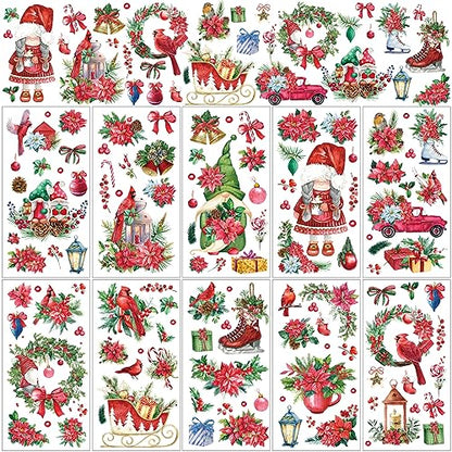 Lincia 10 Sheets Christmas Rub on Transfers for Crafts, Poinsettia - style: Poinsettia