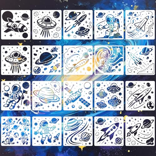 Space Astronaut Stencils for Crafts Reusable 20Pcs Stencils(5.9X5.9 Inch) - color: Astronauts