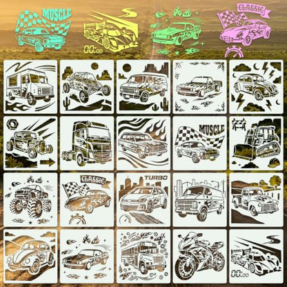 Car Stencils for Crafts Reusable 20Pcs Stencils(5.9X5.9 Inch) - color: Car