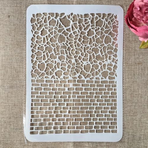 TIAMECH A4 Reusable Stone Brick Stencil for Painting - style: Stone Brick