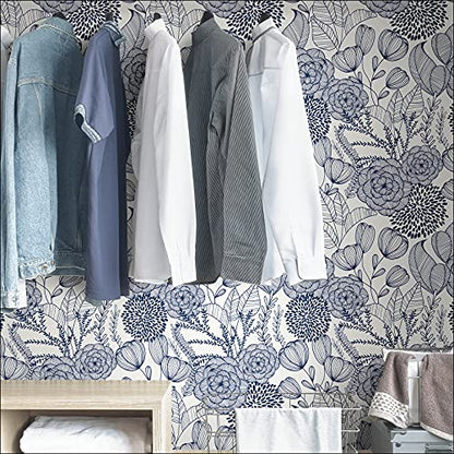 NuWallpaper by WallPops NUS3830 Navy Secret Garden Peel & Stick Wallpaper, Blue - color: Blue