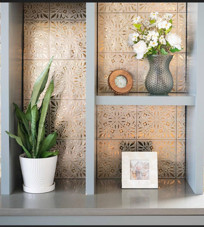 Main Street Peel and Stick Wallpaper Tiles, White & Gold Leaves, 24-Pack - style: White and Gold Leaves