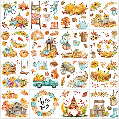 SATINIOR 16 Sheet Fall Autumn Rub on Transfer Sticker for Craft Furniture - style: Watercolor Style