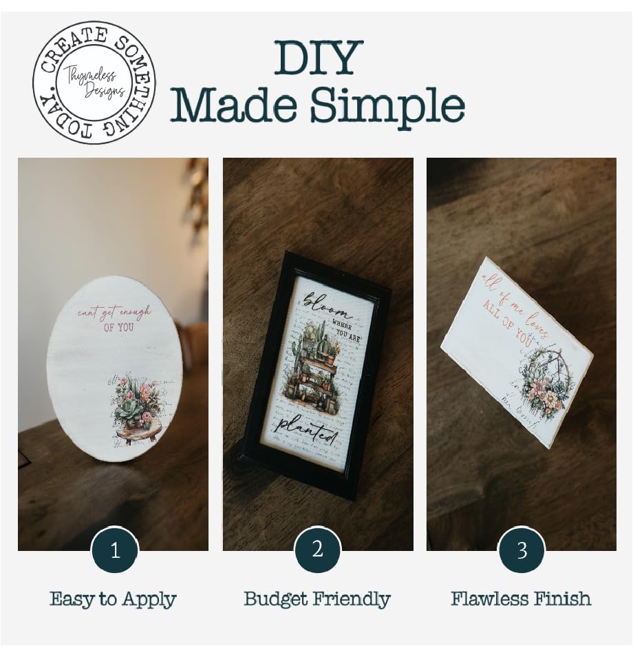 Rub on Transfers for Crafts and Furniture | 3 Design Sheets 6”x 12” | Home Decor Transfers | Furniture and Craft Decals | by Thymeless Designs (Succulent Garden) - style: Succulent Garden