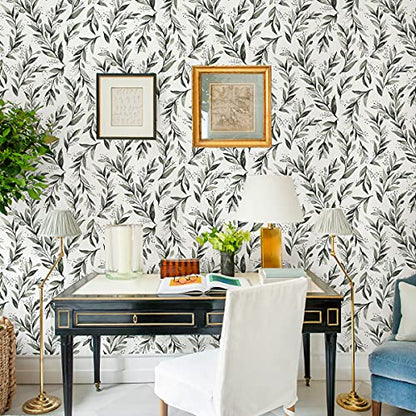 Livebor Green Leaf Wallpaper Peel and Stick Olive Wallpaper17.7” x 118.1” - color: A-Green, size: 17.7" x 118.1"