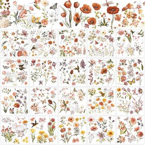 Dispowreath 25 Sheet Vintage Flower Rub on Transfer for Craft and Furniture - style: Floral