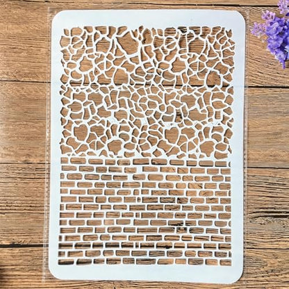 TIAMECH A4 Reusable Stone Brick Stencil for Painting - style: Stone Brick