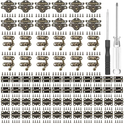 72 Sets Retro Jewelry Box Hinges and Latches with Matching Screws Kit, Small Bronze Brass Latch Hinges for Wooden Jewelry Box and Decorative Cabinet(Catch*24 + Hinges*48)
