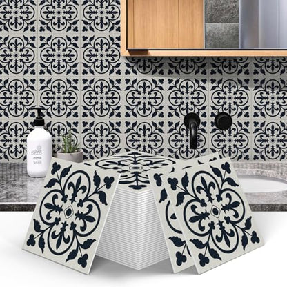Alwayspon 12 Sheet 6x6inch 3D Thicken Foaming Board Vinyl Backsplash Marble Tiles, Self-Adhesive Peel and Stick Wall Tile Stickers Stick on Subway Tiles for Kitchen Bathroom Wall, Black Floral - color: Black Floral 2