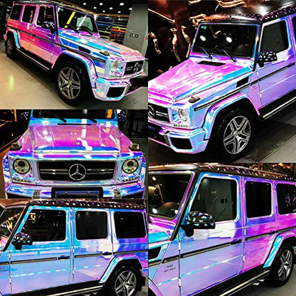 Holographic Rainbow Chrome Car Adhesive Vinyl Wrap Gloss Decal Sticker Film Sheet Air Bubble Free DIY Vinyl (White, 2ft x 4.5ft) - color: White, size: 2ft x 4.5ft