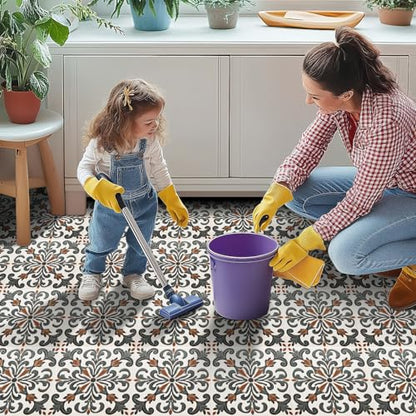 HOMETITUTE Baroque Green Brown Embossed Peel Stick Floor 12"x12" - color: Green#2