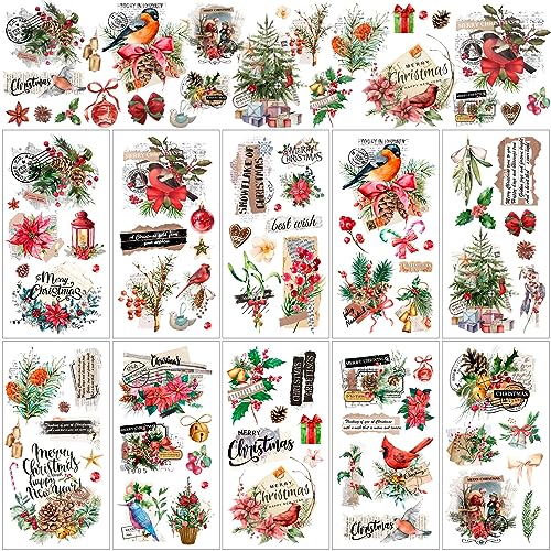 Lincia 10 Sheets Christmas Rub on Transfers for Crafts, Floral Holiday - style: Floral Holiday