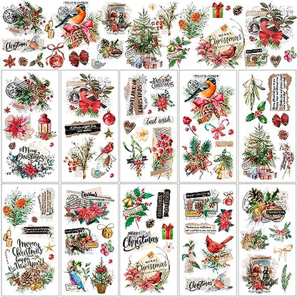 Lincia 10 Sheets Christmas Rub on Transfers for Crafts, Floral Holiday - style: Floral Holiday
