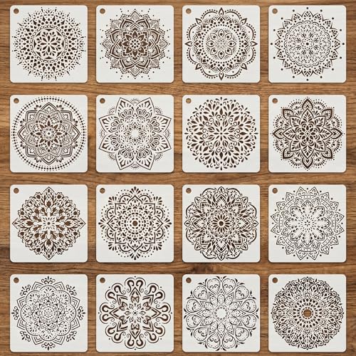 16 Pcs Mandala Stencils for Painting, Floral Geometry for Canvas 6 Inch - color: Mandala
