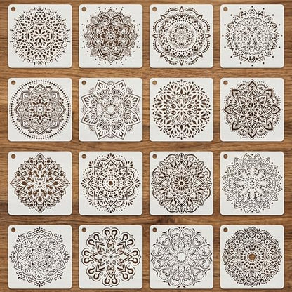 16 Pcs Mandala Stencils for Painting, Floral Geometry for Canvas 6 Inch - color: Mandala