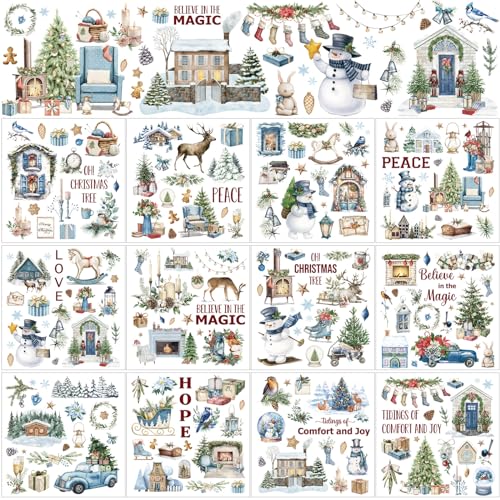 BBTO 12 Sheets Christmas Rub on Transfers for Crafts, Bright - style: Bright