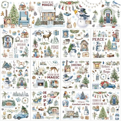 BBTO 12 Sheets Christmas Rub on Transfers for Crafts, Bright - style: Bright