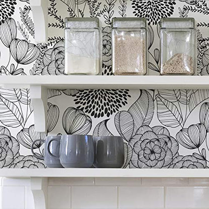 NuWallpaper Secret Garden Peel and Stick Wallpaper, Black, Removable Wallpaper, 20.5 in x 18 ft - color: Black