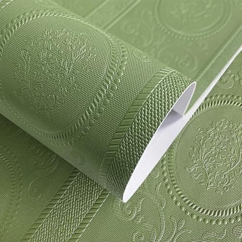 JiffDiff Green 3D Embossed Textured Peel Stick Wallpaper 17.3"x1200" - color: Green, size: 17.3" x 1200"