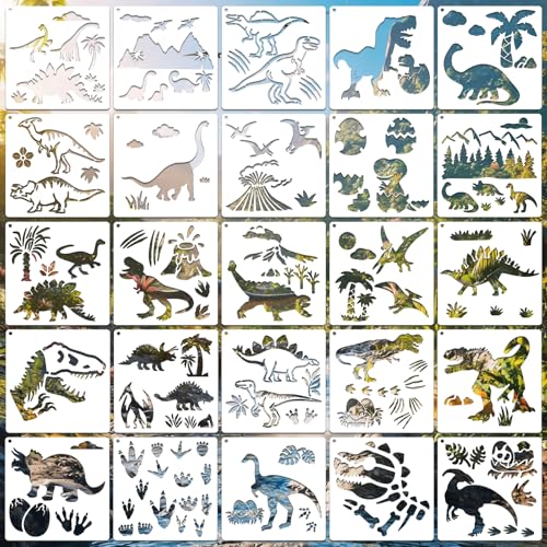 Dinosaur Stencils for Crafts Reusable 25Pcs Stencils(6X6 Inch) - color: Dinosaur