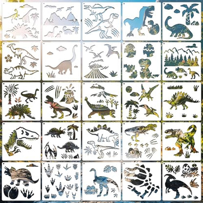 Dinosaur Stencils for Crafts Reusable 25Pcs Stencils(6X6 Inch) - color: Dinosaur