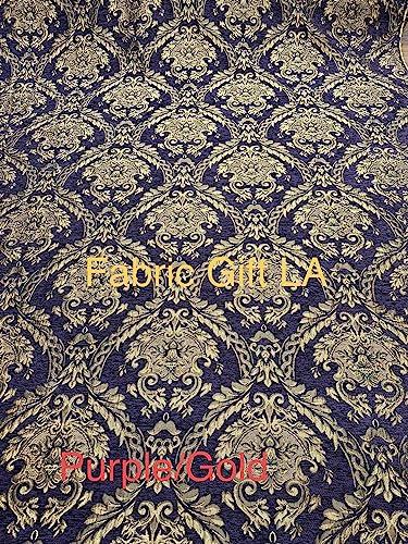 Damask Tapestry Chenille Fabric - Upholstery Fabric, 60" Width - Sold by The Yard (Purple/Gold) - color: Purple/Gold