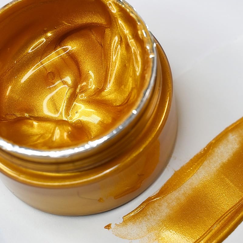 Shimmer Metallic Acrylic Paint Chalk Paste 1.7oz/50ml, Ideal for Wood/T-Shirts/Glass/Stone, DIY Crafts Projects Glitter Pearlescent Golden Pigment Suitable for Beginners Artists (Deep Gold) - color: Deep Gold
