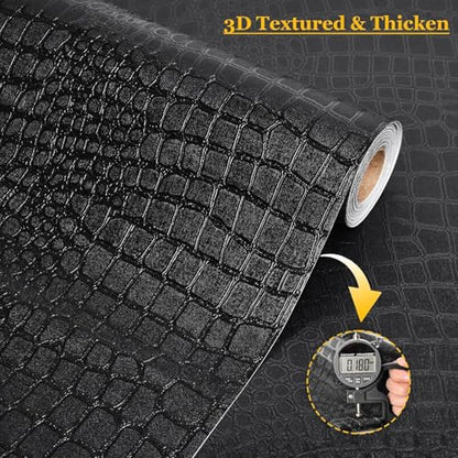 Fititem 17.3”×1180” Black Peel and Stick Wallpaper Crocodile Texture Modern - size: 17.3" x 1180"