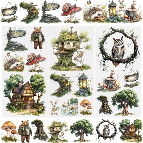 WANDIC 3 Sheets Fairy Tale World Rub On Transfer Stickers Owl Scrapbook Stickers Bear Window Decals Rabbit Waterproof Decals for DIY Furniture Photo Albums,15 * 30cm - color: Fairy Tale World, size: 3 Sheets