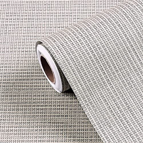 FunStick 24"x200" Grey Grasscloth Peel and Stick Wallpaper for Bathroom Waterproof Linen Fabric Wall Paper Textured Self Adhesive Geometric Wallpaper Removable Contact Paper for Cabinets Walls Drawers - color: Gray, size: 24" x 200"