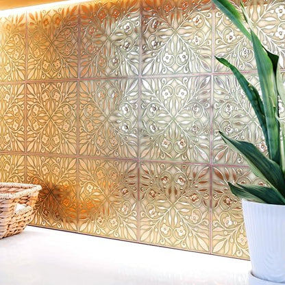 Main Street Peel and Stick Wallpaper Tiles, Gold & Green Leaves, 24-Pack - style: Gold and Green Leaves