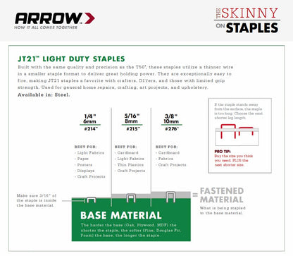 Arrow JT27 Light Duty Staple Gun for Upholstery, Crafts, Office, Fits 1/4", 5/16”, or 3/8" Thin Wire Staples.