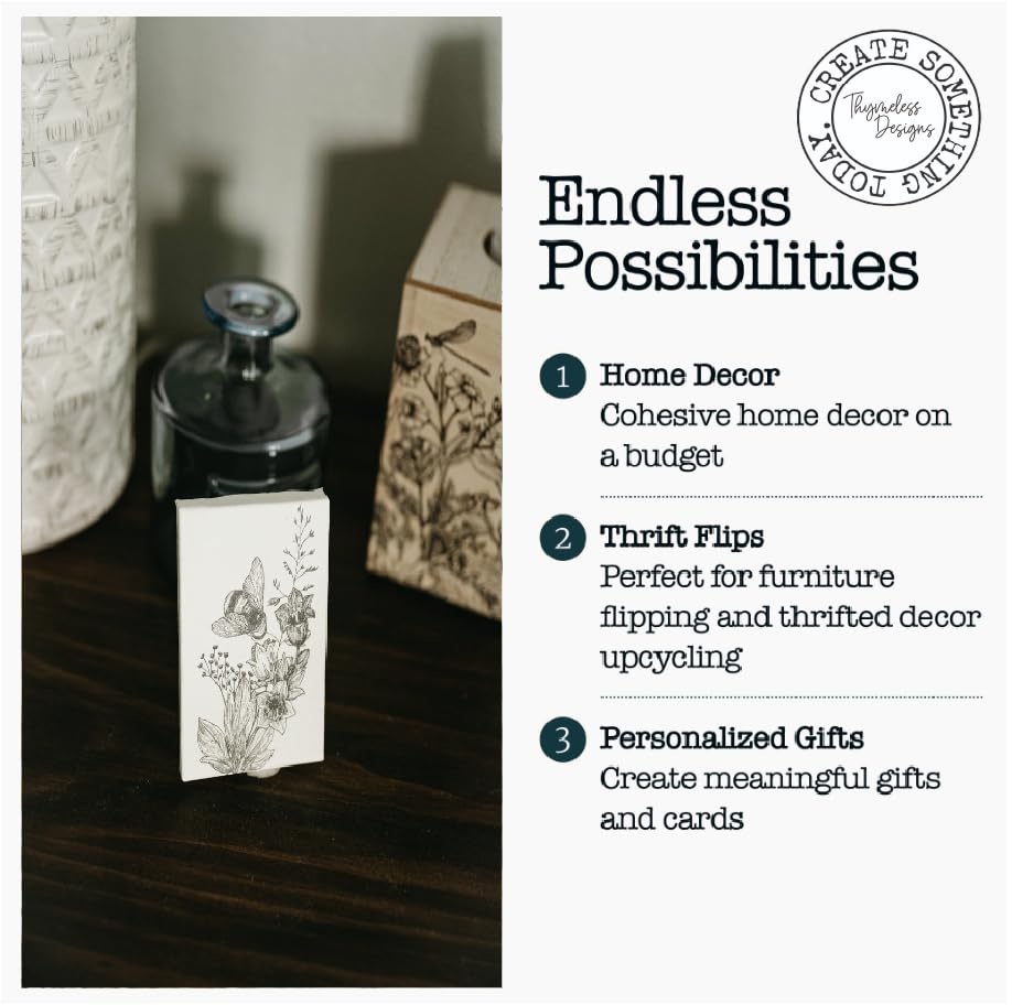Rub on Transfers for Crafts and Furniture | 3 Design Sheets 6”x 12” | Home Decor Transfers | Furniture and Craft Decals | by Thymeless Designs (Midnight Meadow) - style: Midnight Meadow