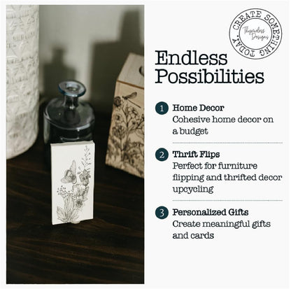 Rub on Transfers for Crafts and Furniture | 3 Design Sheets 6”x 12” | Home Decor Transfers | Furniture and Craft Decals | by Thymeless Designs (Midnight Meadow) - style: Midnight Meadow