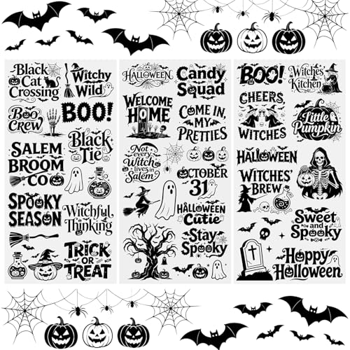 WANDIC 3 Sheets Halloween Rub on Transfer Stickers, Trick or Treat Boo Witchy Wild Text Waterproof Decal for Crafts Furniture Scrapbook Album, 15 * 30cm - color: Halloween Text