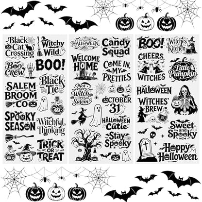 WANDIC 3 Sheets Halloween Rub on Transfer Stickers, Trick or Treat Boo Witchy Wild Text Waterproof Decal for Crafts Furniture Scrapbook Album, 15 * 30cm - color: Halloween Text