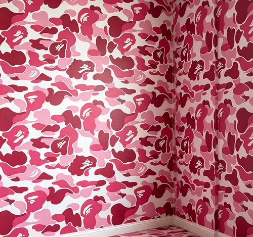 Self-Adhesive Vinyl Pink Camouflage Contact Paper Peel and Stick Camouflage Wallpaper for Walls Cabinets Furniture Door Classroom Arts Crafts Removable 17.7x197 Inches - size: 17.7" x 197"