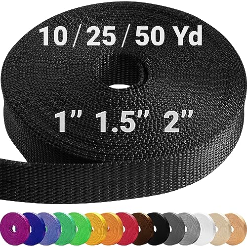 TECEUM Webbing Strap, 3/4" to 2", 10-50 Yds, Multi-Color Heavy Duty Tape - color: Black, size: 1"- 50 yards