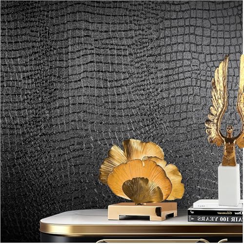 Black Peel and Stick Wallpaper, 15.7'' X 590'' Crocodile Wallpaper - color: Black Crocodile, size: 15.7" x 590"