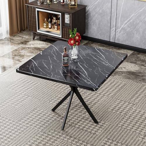 5-Piece Dining Table Set with 4 Chairs, Faux Marble, 39 Inch, Black - color: Black