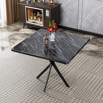 5-Piece Dining Table Set with 4 Chairs, Faux Marble, 39 Inch, Black - color: Black