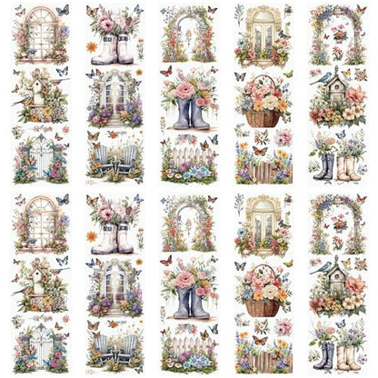WANDIC 10 Sheets 30 Pcs Rub On Transfers for Crafts, Vintage Flower Rub on Transfers Butterfly Waterproof Furniture Stickers for Wood Glass Plastic Leather Window Easter Cards DIY Craft, 11.8 * 3.9in