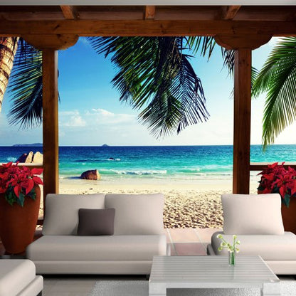 artgeist - Peel and Stick Wall Mural, Living Room Tropical Island 96x69 in - color: #11, size: 69"x96"