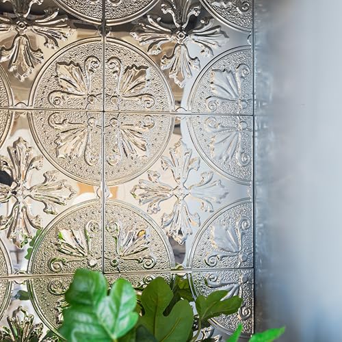 Peel and Stick Metal Backsplash Tiles, Silver Fleur, 10-Pack - style: Silver Fleur