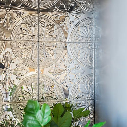 Peel and Stick Metal Backsplash Tiles, Silver Fleur, 10-Pack - style: Silver Fleur