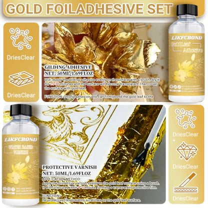 Gold Leaf Adhesive Kit, Gold Foil Kit for Crafts, Decoration