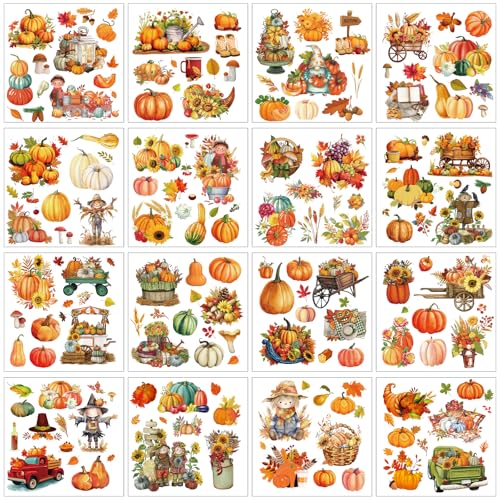 Fall Rub on Transfers for Crafts - 16 Sheets Pumpkin Gnome Rub on Transfers for Furniture Sunflower Maple Leaves Autumn Rub on Transfer Decal Sticker for Thanksgiving Wood DIY Craft Decor - style: Fall
