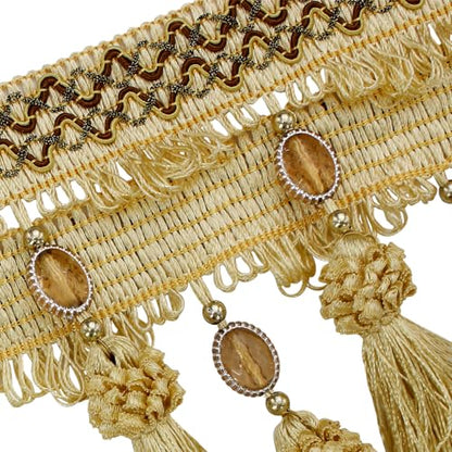 3yards Pom Pom Curtain Fringe Trim Beads Ball Tassel Trimming Sewing Ribbon Upholstery Fabric (Gold) - color: gold