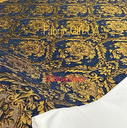 Damask Tapestry Chenille Fabric - Upholstery Fabric, 60" Width - Sold by The Yard (Dark Blue/Gold) - color: Dark Blue/Gold